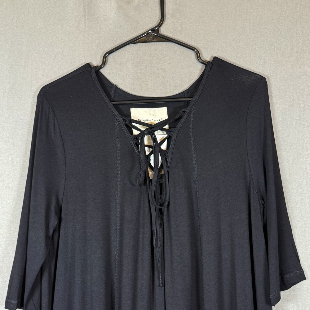 By Together You and I Flowy Tshirt Dress Lace Up Tie Front Black Boutique XL NWT - Picture 6 of 11